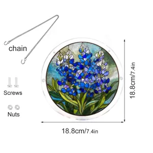 Stained glass style blue lupine acrylic suncatcher window hanging decor with chain and screws.