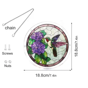Acrylic hummingbird suncatcher window hanging with chain and screws, 18.8cm decorative decor.