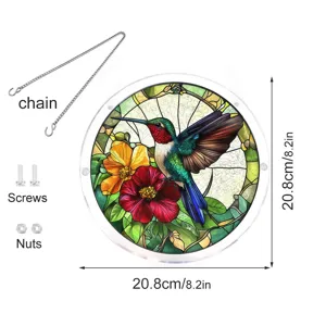 Acrylic stained glass hummingbird window hanging suncatcher with chain and installation hardware.