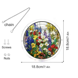 Acrylic stained glass wildflower window hanging suncatcher with chain and screws 18.8cm