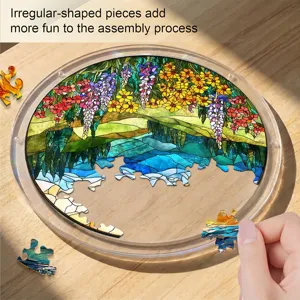 Acrylic suncatcher stained glass puzzle detail, colorful floral window hanging ornament view