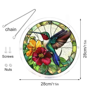 Round acrylic hummingbird suncatcher window hanging with chain screws and nuts 28cm
