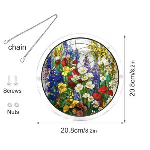 Stained Glass Floral Acrylic Suncatcher Puzzle Window Hanging Decor with Chain and Screws
