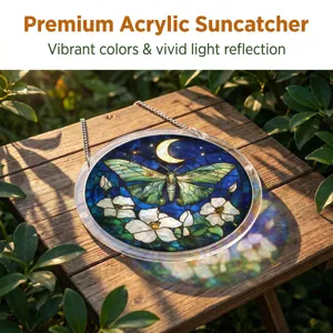 Premium acrylic suncatcher window hanging decor with vibrant stained glass moth design.