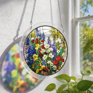 Colorful stained glass style acrylic suncatcher hanging window decoration ornament.