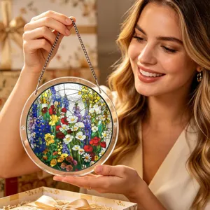 Stained glass flower suncatcher acrylic puzzle window hanging decoration details