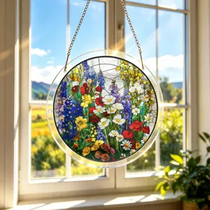 Round acrylic stained glass floral suncatcher window hanging pendant home decor