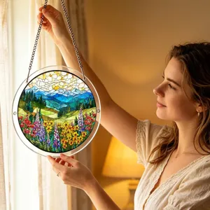 Stained glass style acrylic suncatcher hanging ornament with wonderful landscape art.