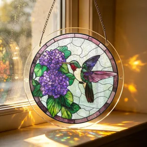Stained glass style hummingbird acrylic suncatcher window hanging pendant for home decor detail