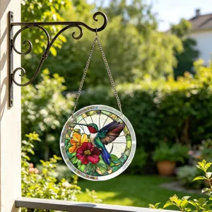 Acrylic stained glass hummingbird suncatcher hanging window decor for home garden decoration