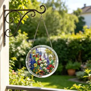Colorful floral acrylic suncatcher hanging ornament detail view for window decoration