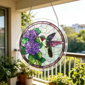 Stained glass hummingbird acrylic suncatcher window hanging decorative panel for home decor