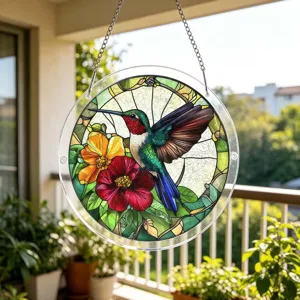 Acrilico acchiappasole colibri decorazione finestra stile vetro colorato rotondo