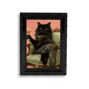 3D Vintage Katzen Bilderrahmen magnetischer Kühlschrankaufkleber, lustige schwarze Katze