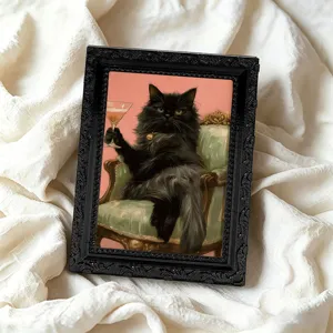 Retro schwarzer Kater Kühlschrankmagnet dekorativer Vintage Bilderrahmen Magnetaufkleber