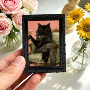 3D lustiger schwarzer Katze Kühlschrankmagnet Vintage Bilderrahmen Wanddekoration