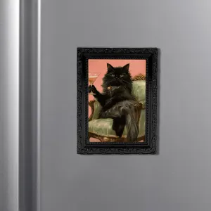 Vintage schwarzer Kater Kühlschrankmagnet, lustige Tier Cocktail Kunst Harz Magnetaufkleber.