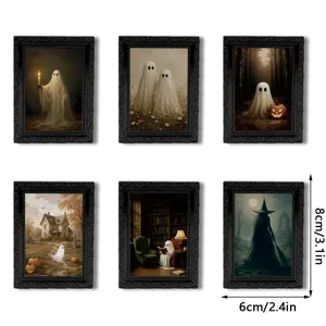 Halloween ghost magnetic photo frames set, vintage black mini picture frames for fridge decor.