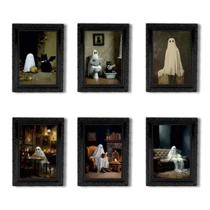 Halloween ghost fridge magnet photo frame set of 6 vintage spooky mini decorative pictures.