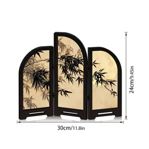 Mini Chinese Style 3-Panel Folding Screen Desktop Ornament Ink Bamboo Decor 30x24cm Gift