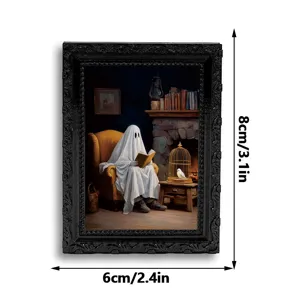 Halloween 3D fantôme cadre photo magnétique autocollant de réfrigérateur, style rétro noir.