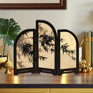 Mini Chinese style foldable acrylic screen tabletop decoration with elegant bamboo ink painting design.