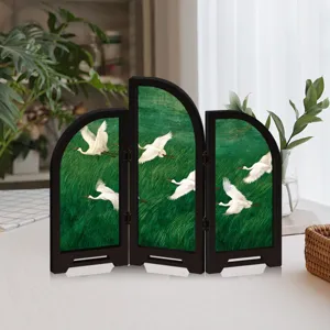 Mini Chinese style folding screen desktop decoration featuring graceful flying cranes design.
