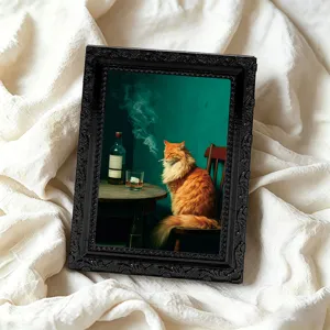 Detailansicht des Vintage Katzen Fotorahmen Kühlschrankmagneten mit Retro Kunstdesign.