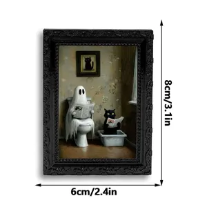 Halloween 3D fantôme et chat cadre photo aimant de réfrigérateur, décoration effrayante.