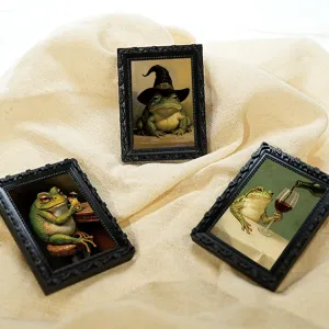 Vintage frog photo frame fridge magnet set, cute resin mini decorative magnetic stickers for home.