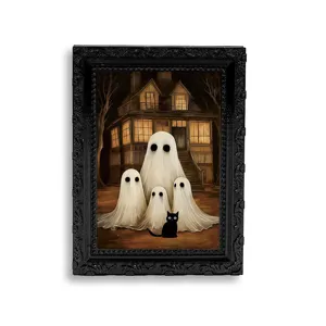 Halloween 3D Ghost Refrigerator Magnet Vintage Black Photo Frame Cartoon Magnetic Sticker Home Kitchen Decor Festival Party