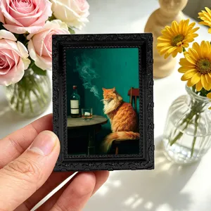 Kleiner Vintage Fotorahmen Kühlschrankmagnet mit lustiger rauchender Katze, Deko.