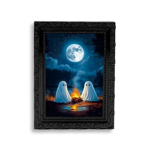 Cornice Portafoto con Calamita da Frigo Magnetica Fantasma di Halloween Retro Nero Rilievo Adesivo Decorativo Regalo