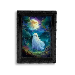 Halloween 3D Ghost Magnetic Refrigerator Sticker Vintage Black Photo Frame Home Decorative Memo Message Magnet