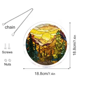 Stained glass suncatcher acrylic window hanging decor with chain and screws, 18.8cm