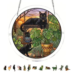 Acrylic cat suncatcher window hanging stained glass style decorative puzzle pendant decor