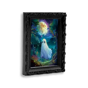 Halloween 3D ghost magnetic photo frame refrigerator sticker, spooky holiday home decor detail