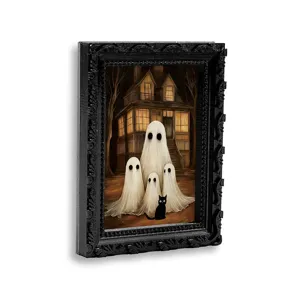 Halloween ghost photo frame fridge magnet detail close-up view showing gothic black frame.