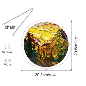 Stained glass forest suncatcher acrylic puzzle hanging decor with chain and screw parts.
