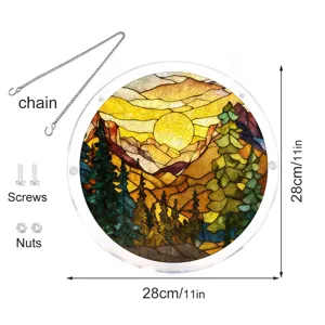 Stained glass style acrylic suncatcher puzzle window hanging with chain and screws, 28cm.
