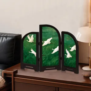Chinese style mini desktop folding screen, creative acrylic crane ornament for home office decor.