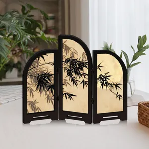 Chinese style mini folding screen tabletop decor, creative acrylic 3-panel ornament.