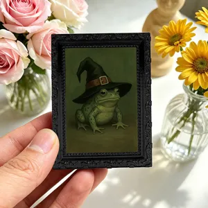 3D magnetic fridge sticker featuring a funny frog in a vintage photo frame style for home decor.