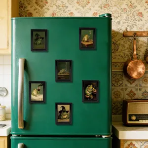 Vintage frog fridge magnets, 3D decorative magnetic stickers for kitchen home decor.