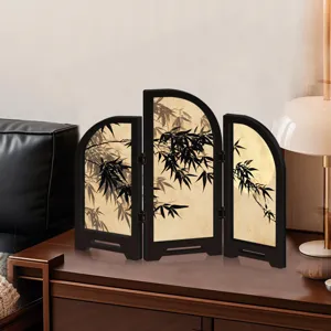 Detailed view of the mini Chinese style bamboo folding screen desktop decoration piece.