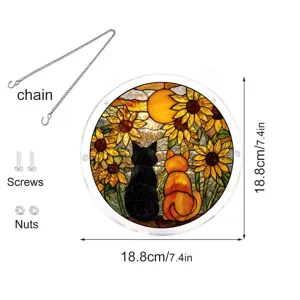Acrylic cat sunflower suncatcher round window hanging decor with chain and screws 18.8cm