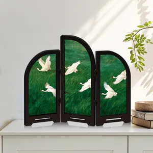 Mini acrylic folding screen table ornament with traditional Chinese crane design for home decor