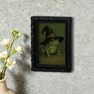 Vintage frog witch hat photo frame fridge magnet cute magnetic sticker for home kitchen decor