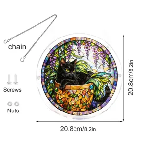 Acrylic black cat suncatcher window hanging with chain and screws 20.8cm decorative art