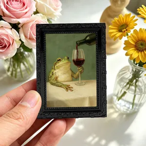 Vintage Frog Drinking Wine Fridge Magnet 3D Retro Picture Frame Magnetic Sticker Home Decor